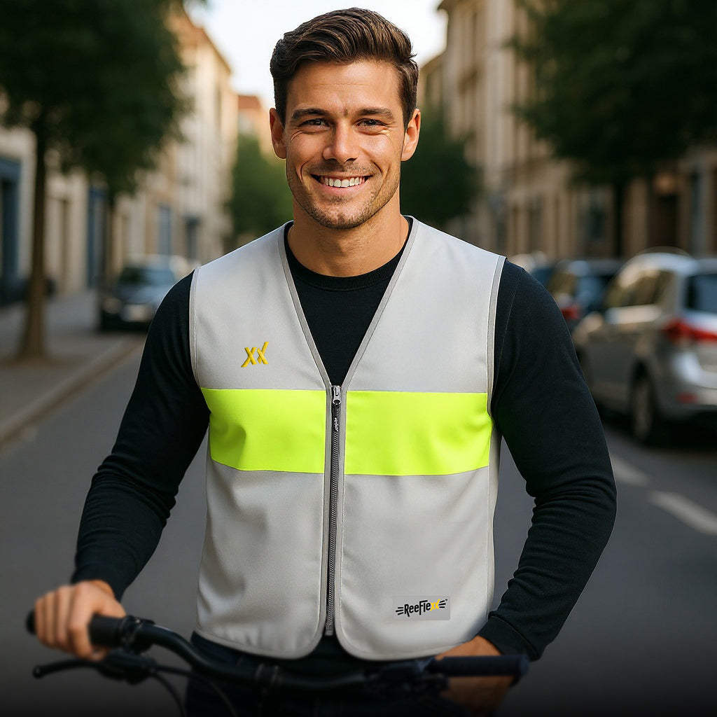 Silver Yellow Stripe Men - Herrenwarnweste