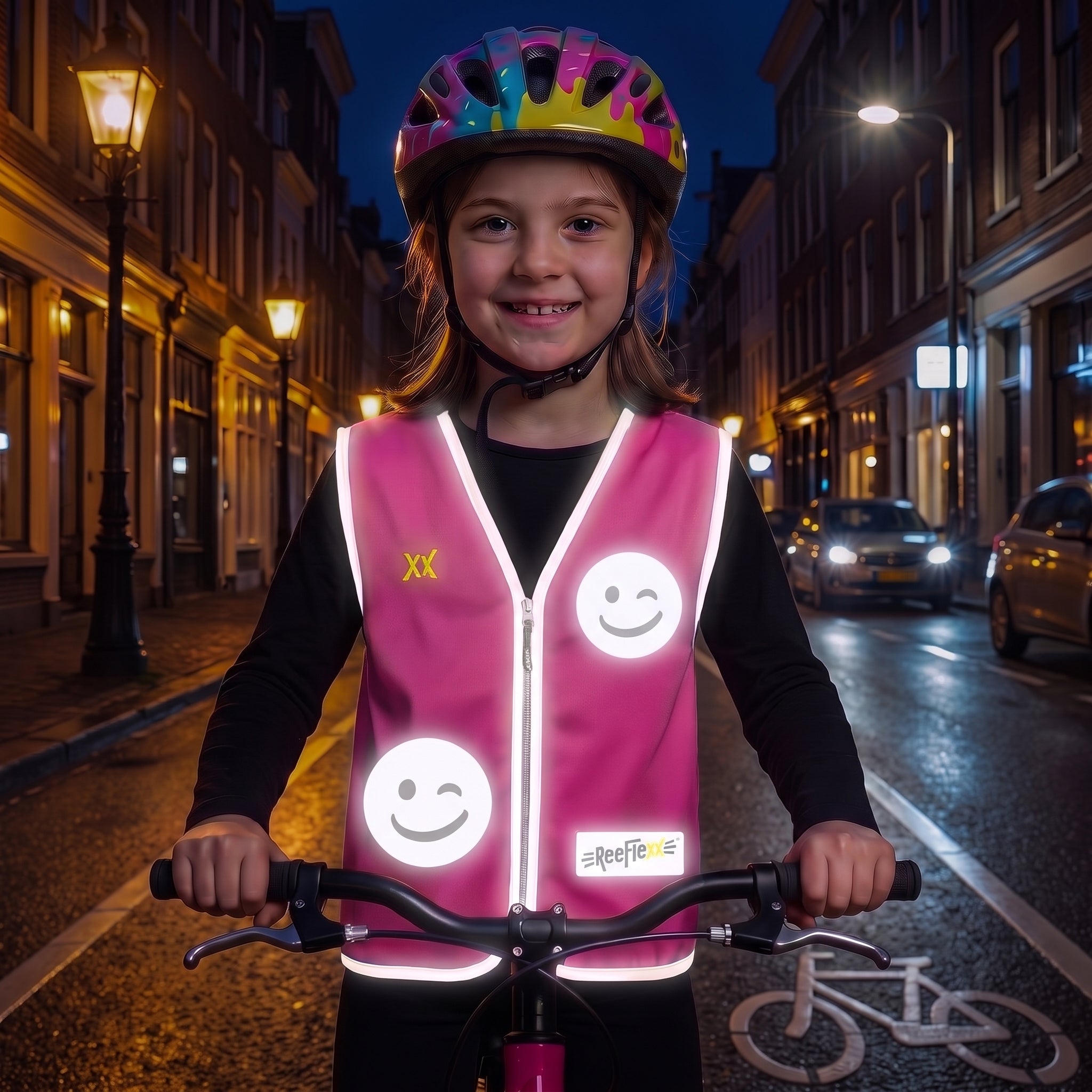 Solid Pink Smiley - Kinderwarnweste