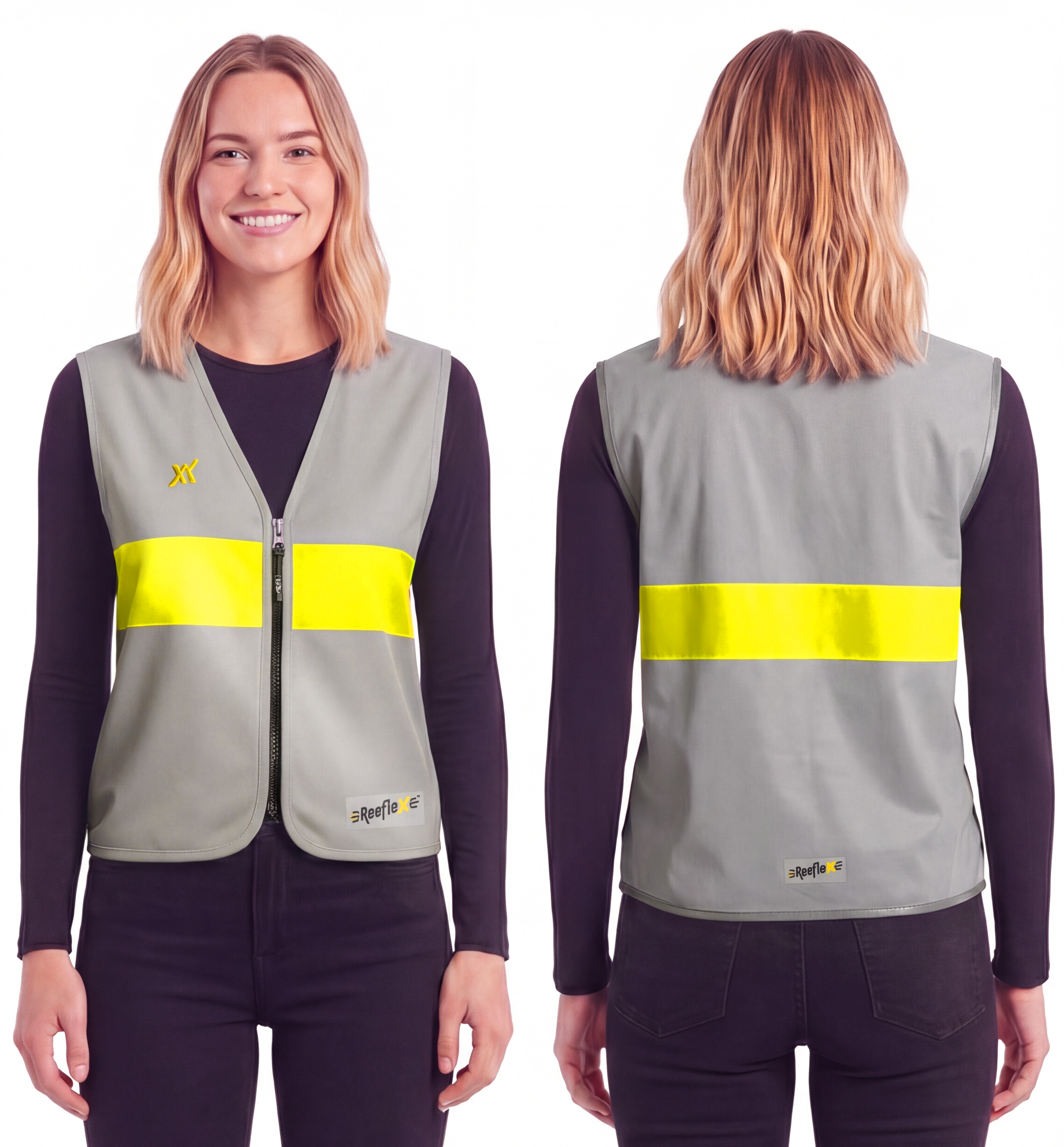 Silver Yellow Stripe Ladies - Damenwarnweste