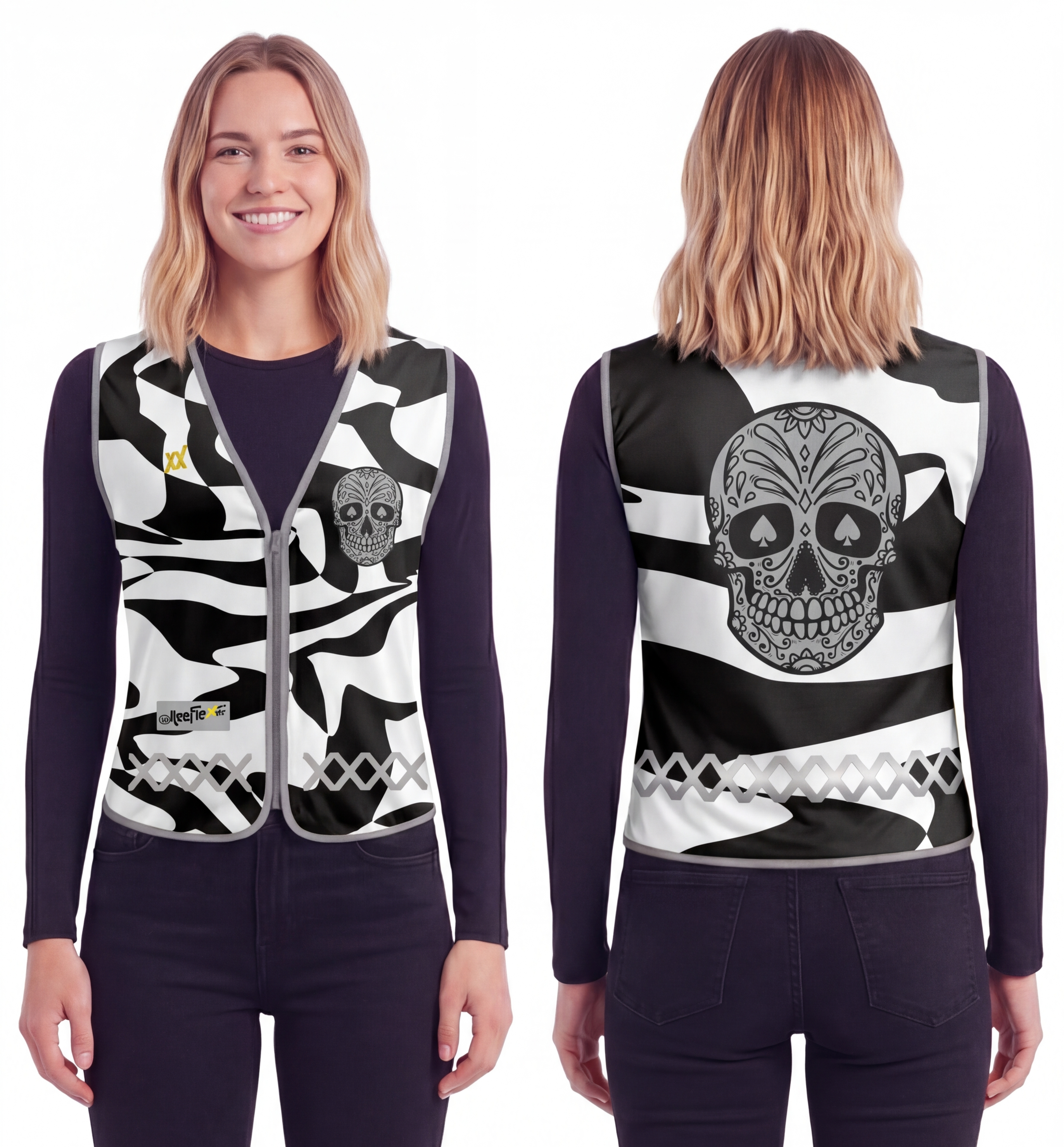 Black White Skull - Damenwarnweste