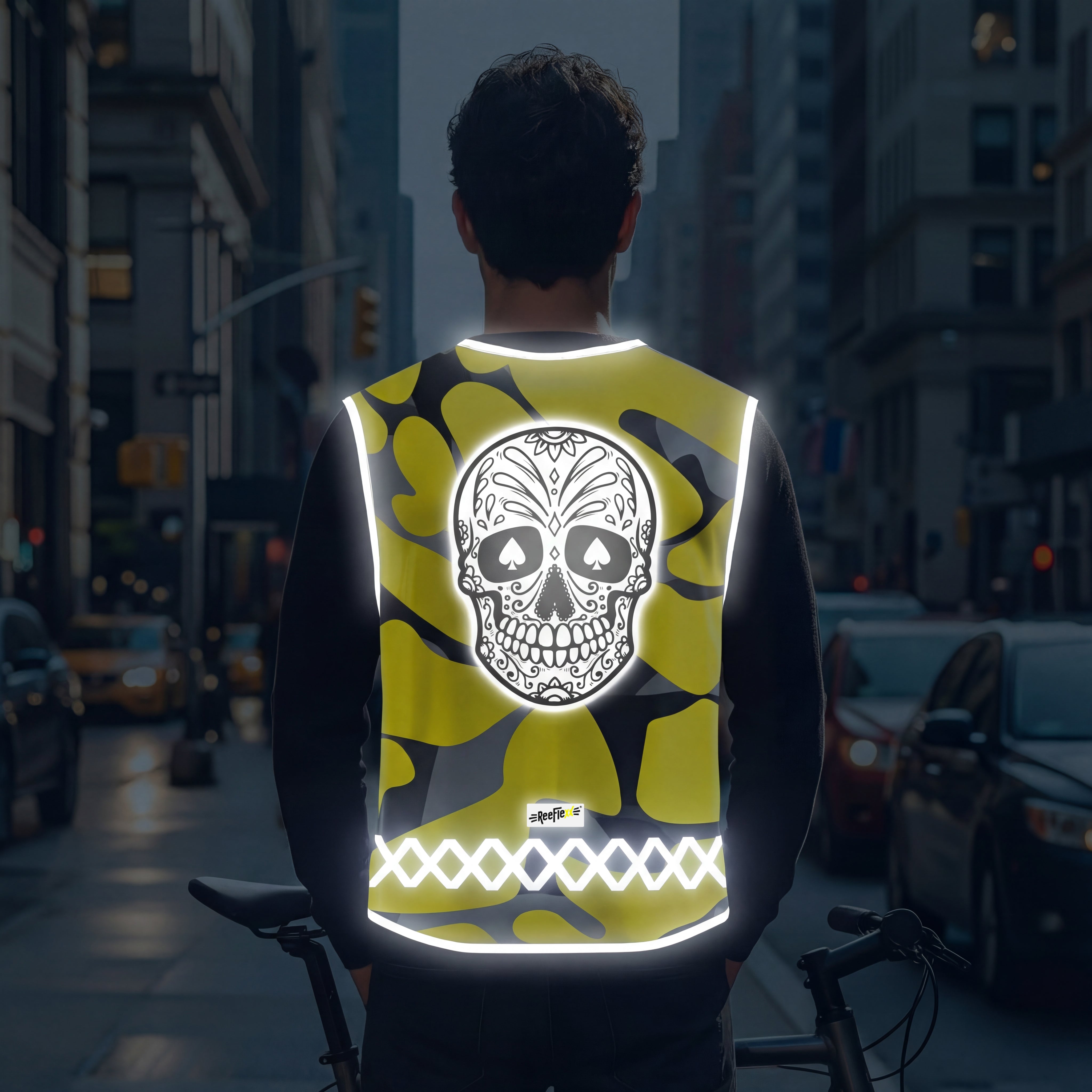 Yellow Camou Skull - Men's reflective vest